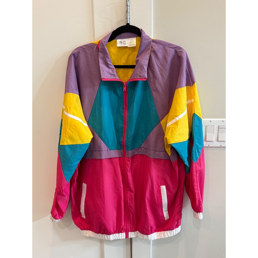 Funny Guy Mugs Retro 80s 90s Colorblock Nylon Windbreaker Jacket Pink Purple M